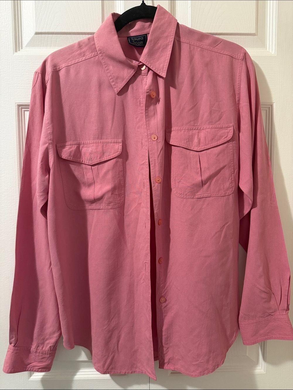 Vintage Laura Scott Rose-Pink Silk Long-Sleeve Button-down Shirt Size S
